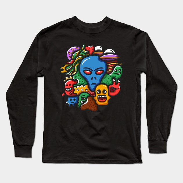 Alien monster doodle art Long Sleeve T-Shirt by Dzulhan